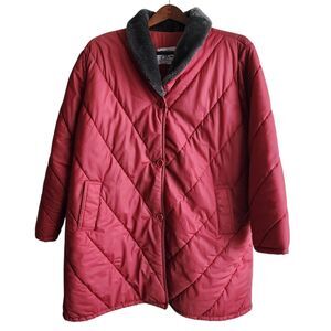 ​Vtg 80s HABAND FOR HER Quilted Puffer Coat Nylon Faux Fur Collar 42 Made In USA
